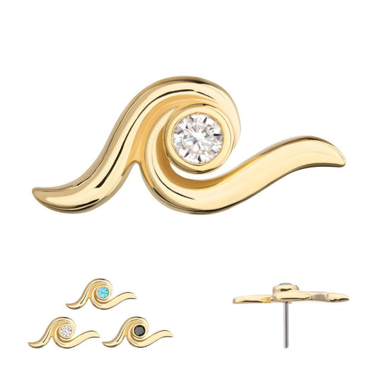 14Kt Yellow Gold Threadless Delicate Waterwave Top with Bezel Gem