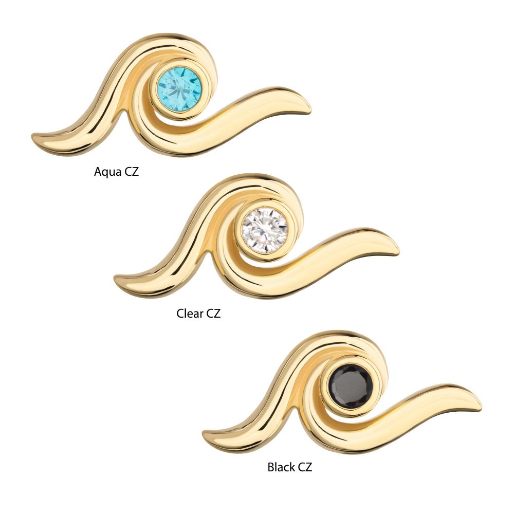 14Kt Yellow Gold Threadless Delicate Waterwave Top with Bezel Gem