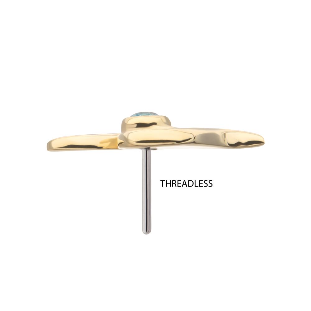 14Kt Yellow Gold Threadless Delicate Waterwave Top with Bezel Gem