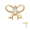 14Kt Yellow Gold Threadless Cut Out Bow with Prong Set Baguette Gem Top