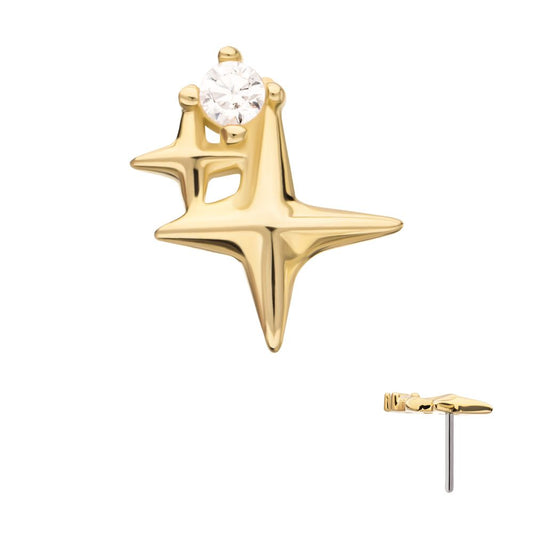14Kt Gold Threadless Double Celestial Star Top with Prong Set Gem