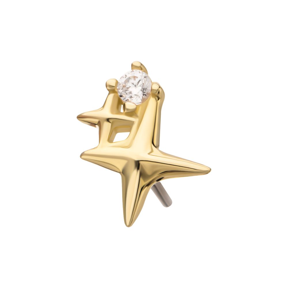 14Kt Gold Threadless Double Celestial Star Top with Prong Set Gem