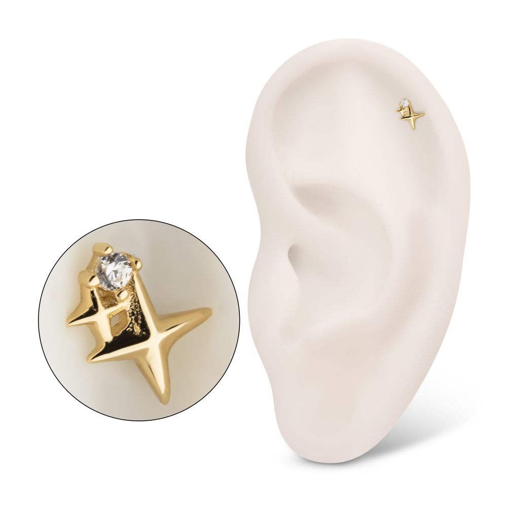 14Kt Gold Threadless Double Celestial Star Top with Prong Set Gem