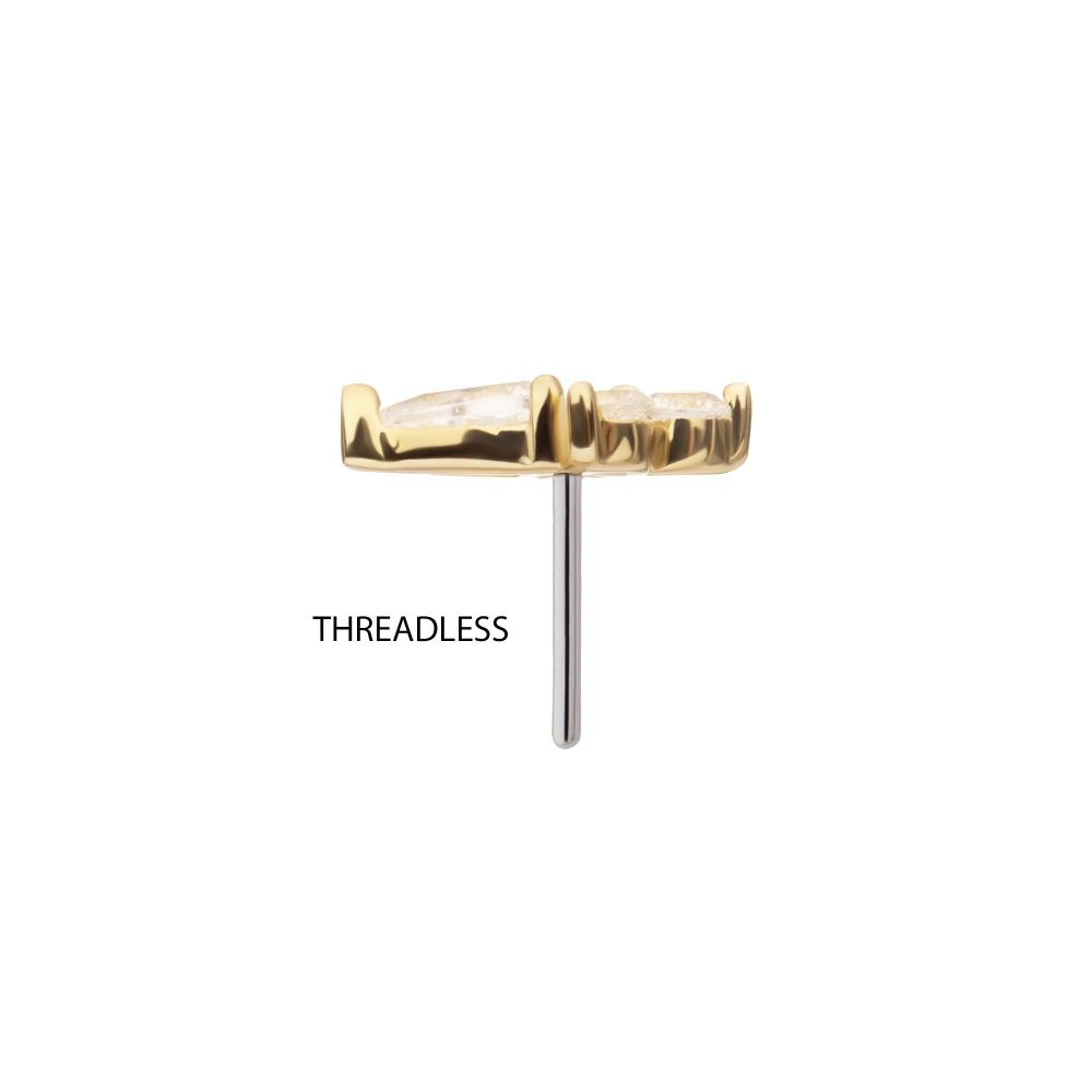 14Kt Gold Threadless Prong Set Teardrop & Triple Round Gem Top