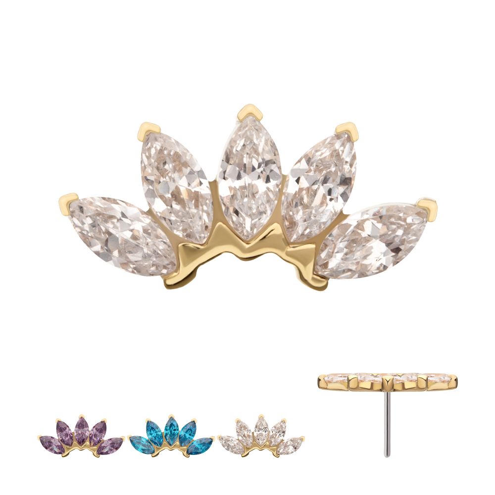 14Kt Gold Threadless Fan Shape Top with 5-Cluster Marquise Prong Gem 