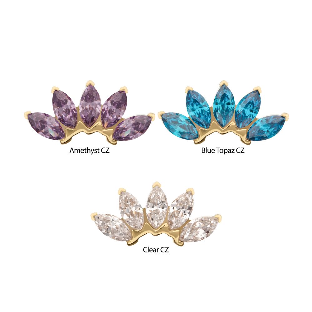 14Kt Gold Threadless Fan Shape Top with 5-Cluster Marquise Prong Gem 