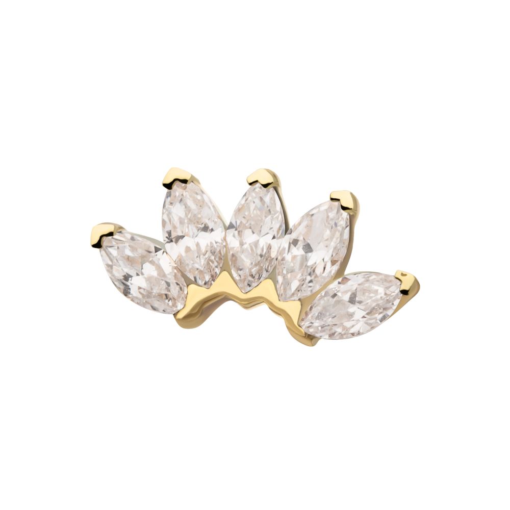 14Kt Gold Threadless Fan Shape Top with 5-Cluster Marquise Prong Gem 