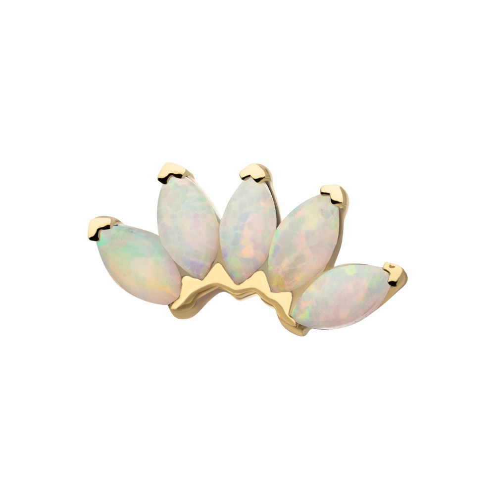 14Kt Gold Threadless Fan Shape Top with 5-Cluster Marquise Prong Opal 