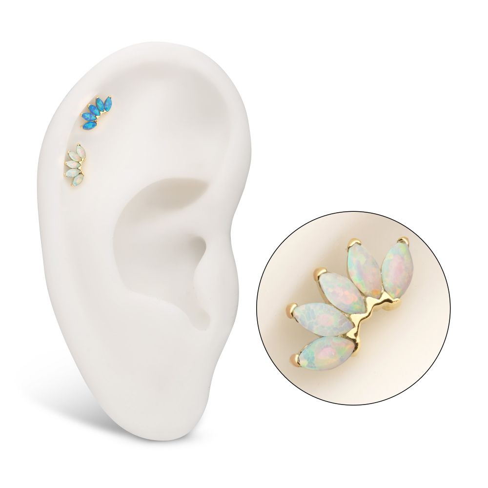 14Kt Gold Threadless Fan Shape Top with 5-Cluster Marquise Prong Opal