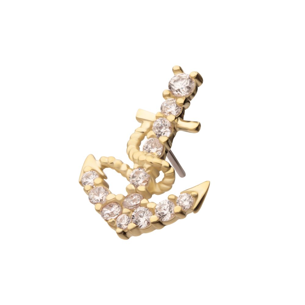 14Kt Yellow Gold Threadless Pave Gem Anchor Top