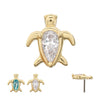 14Kt Yellow Gold Threadless 3-Prong Teardrop Gem Turtle Top