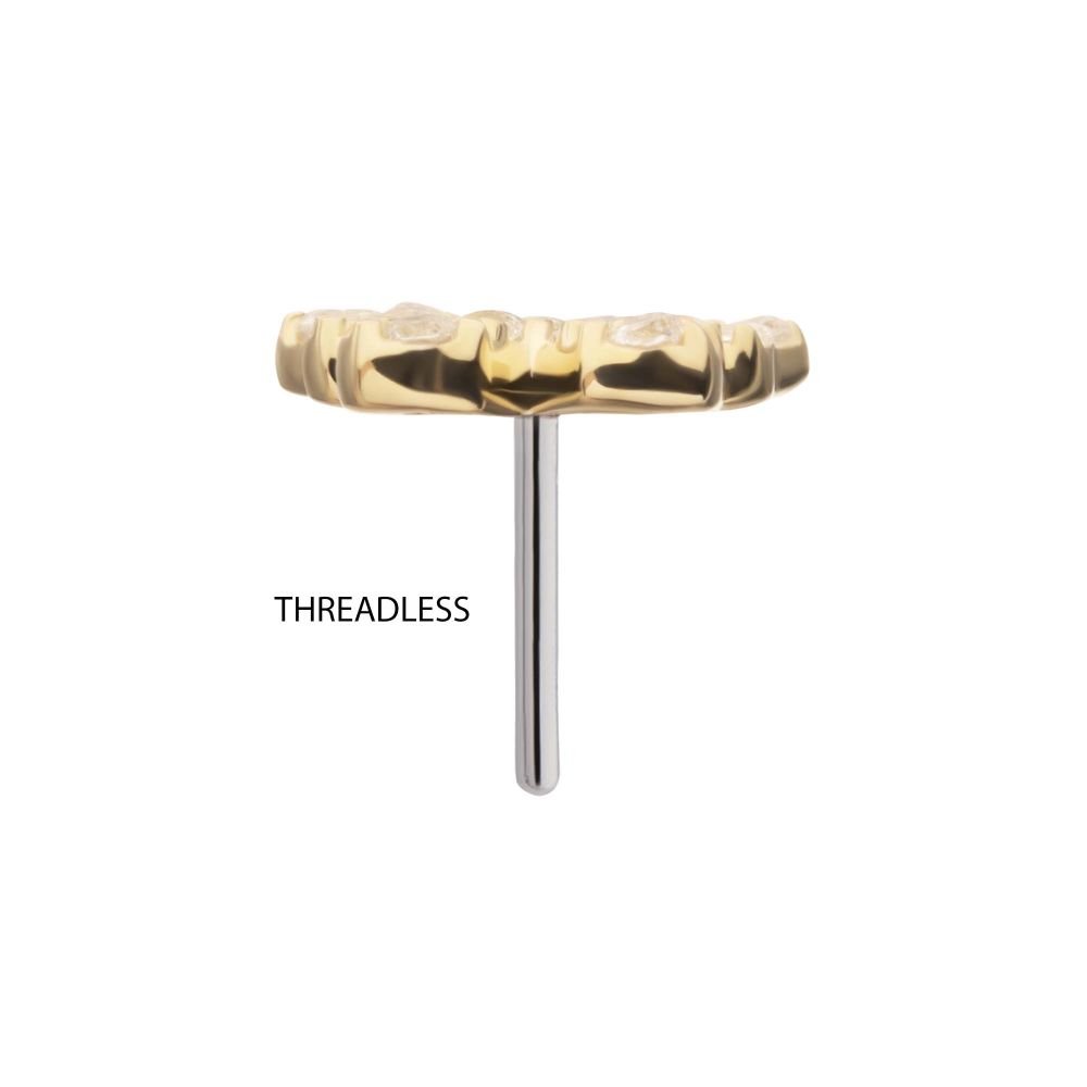 14Kt Yellow Gold Threadless Butterfly with Pave Gem Top