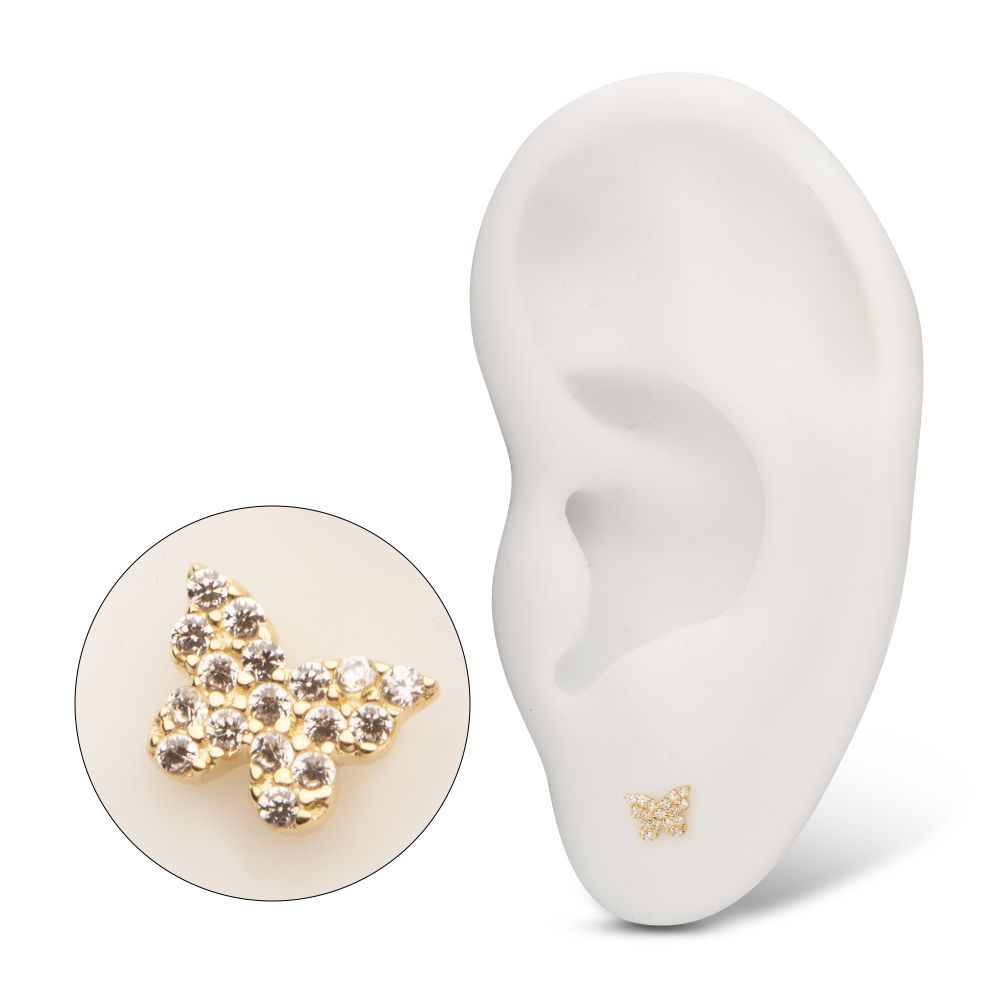 14Kt Yellow Gold Threadless Butterfly with Pave Gem Top