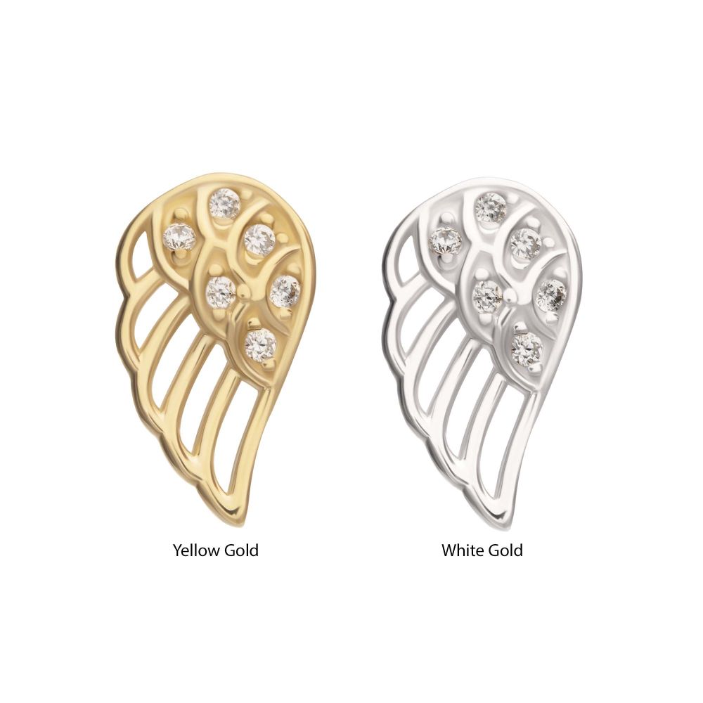 14Kt Gold Threadless Angel Wing with Pave Gem Top (Right Ear)