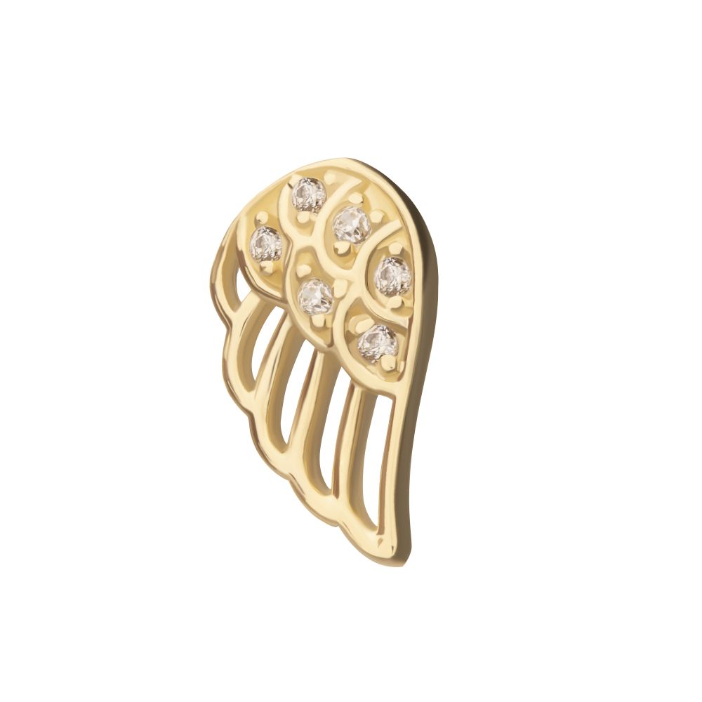 14Kt Gold Threadless Angel Wing with Pave Gem Top (Right Ear)