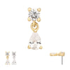 14Kt Gold Threadless Prong Set Round Gem Top with Teardrop Dangle