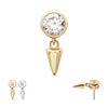 14Kt Gold Threadless Bezel Round Gem Top with Spike Dangle