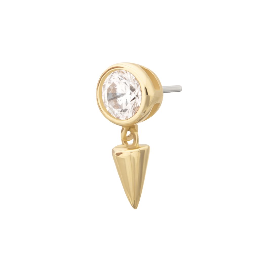 14Kt Gold Threadless Bezel Round Gem Top with Spike Dangle