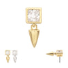 14Kt Gold Threadless Bezel Princess Cut Gem Top with Spike Dangle