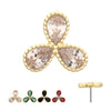14Kt Yellow Gold Threadless Milgrain Edge Teardrop CZ Gem 3-Petal Flower Top