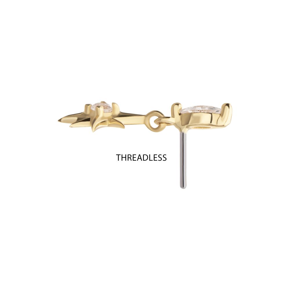 14Kt Yellow Gold Marquise with Prong CZ Gem North Star Dangle Top