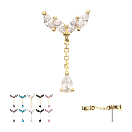 14Kt Gold Threadless Quadruple Marquise Cluster Top with Teardrop CZ Gem Dangle