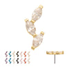 14Kt Gold Threadless Vine Shape Top with 3-Tier Marquise Gem