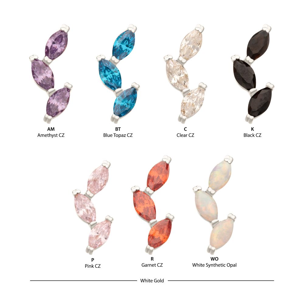 14Kt Gold Threadless Vine Shape Top with 3-Tier Marquise Gem