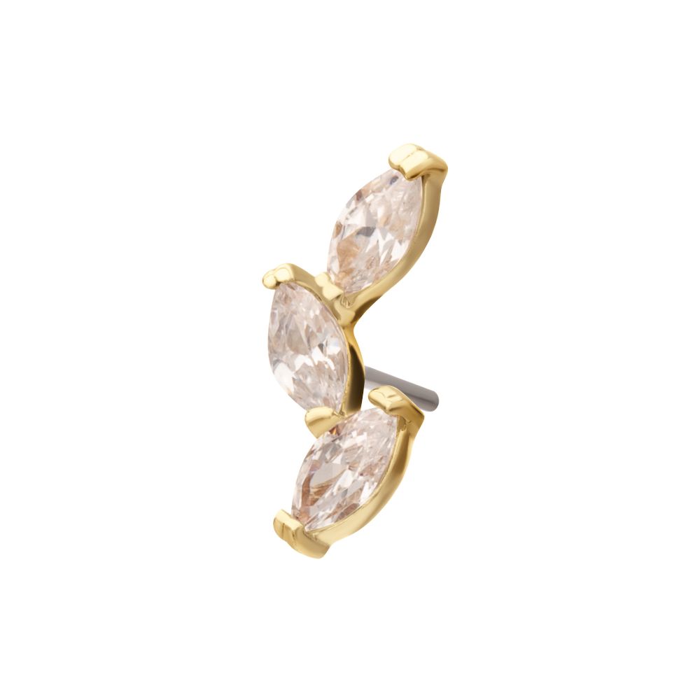 14Kt Gold Threadless Vine Shape Top with 3-Tier Marquise Gem