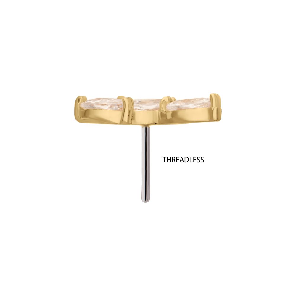 14Kt Gold Threadless Vine Shape Top with 3-Tier Marquise Gem