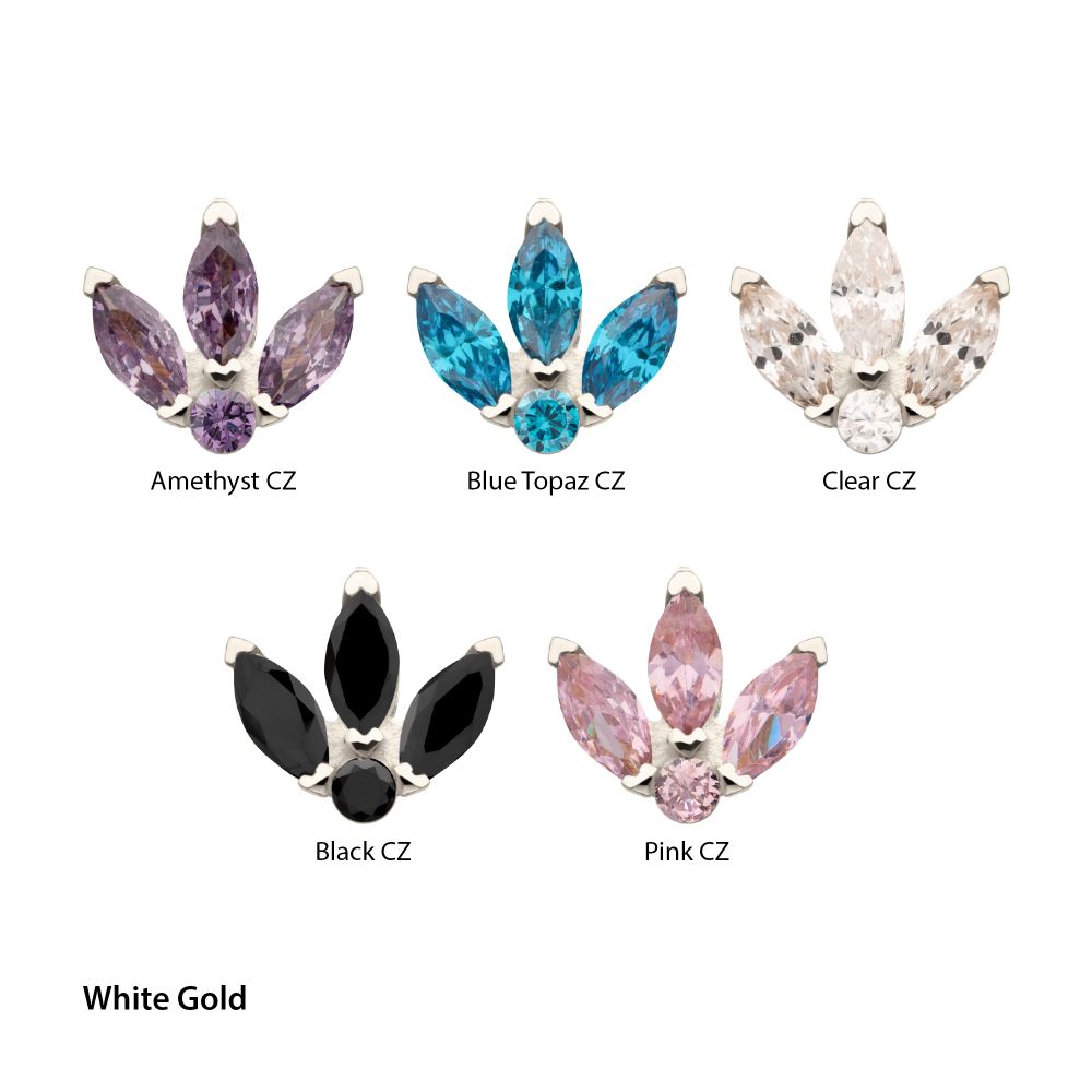 14Kt Gold Threadless Marquise Fan with Central Round CZ Gem Top