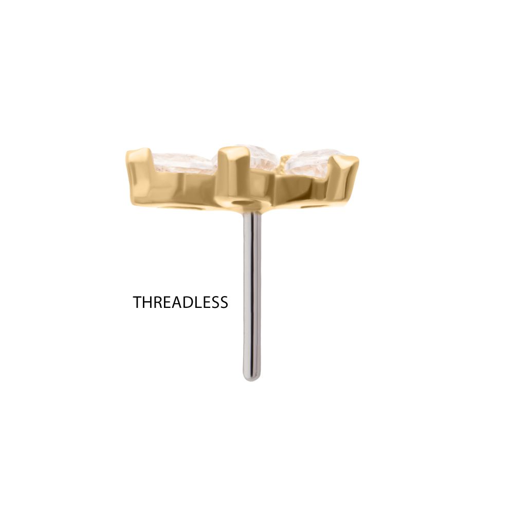 14Kt Gold Threadless Marquise Fan with Central Round CZ Gem Top