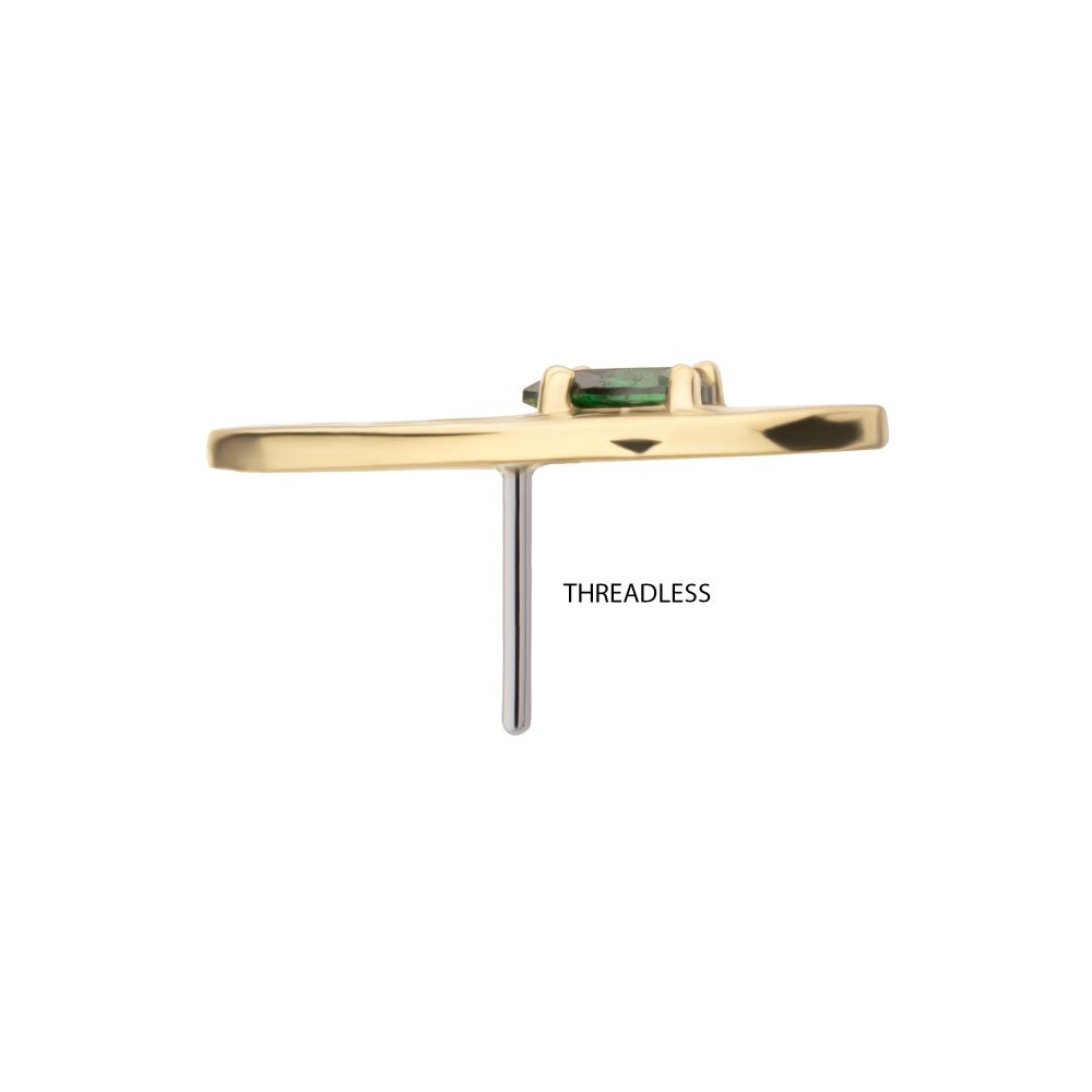 14Kt Yellow Gold Threadless Prong Set Teardrop CZ Gem on a Radiant Teardrop Shape Top