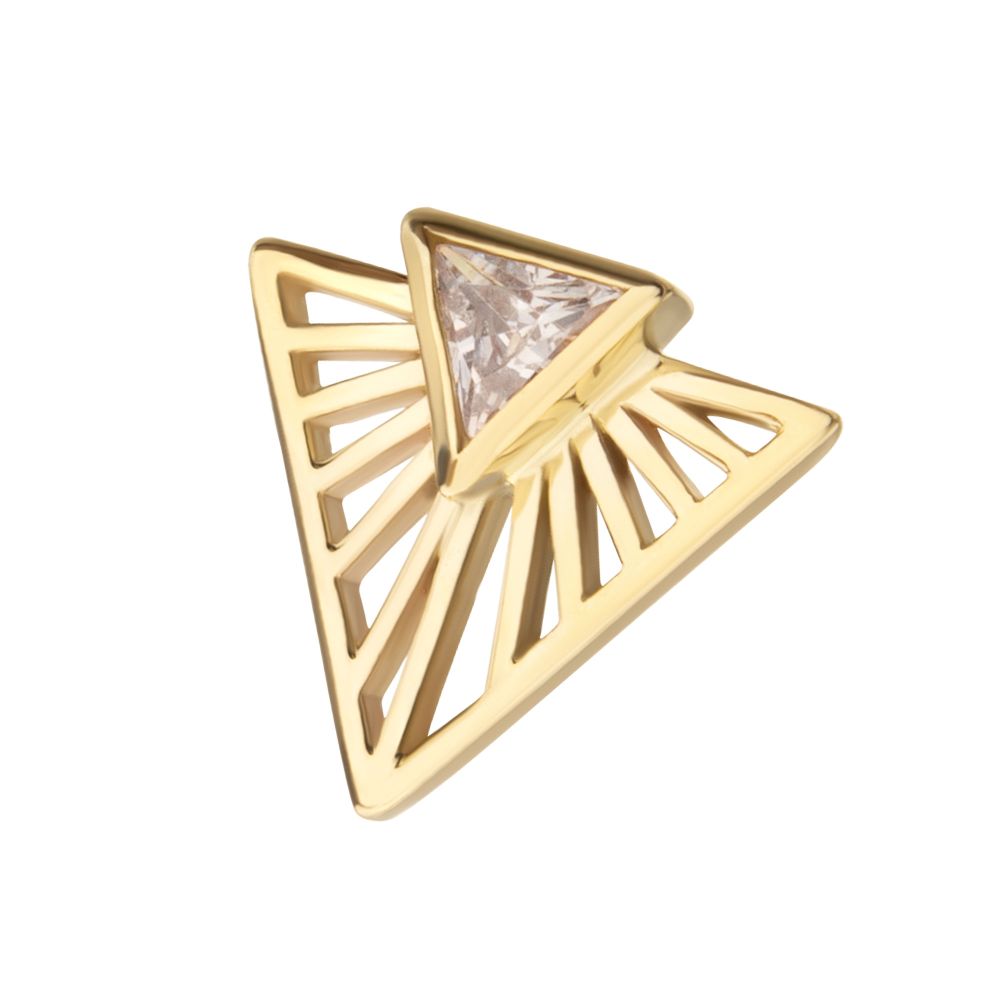 14Kt Yellow Gold Threadless Bezel Set Triangle CZ Gem on a Radiant Triangle Shape Top
