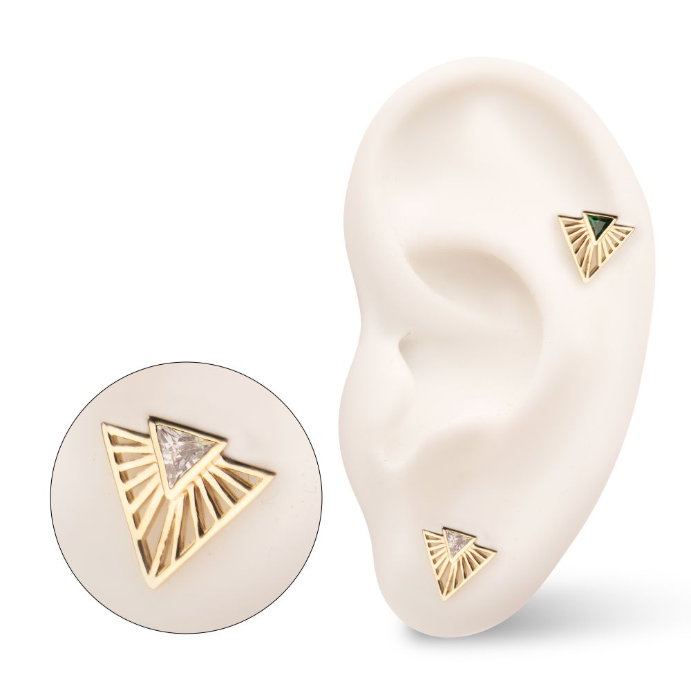 14Kt Yellow Gold Threadless Bezel Set Triangle CZ Gem on a Radiant Triangle Shape Top