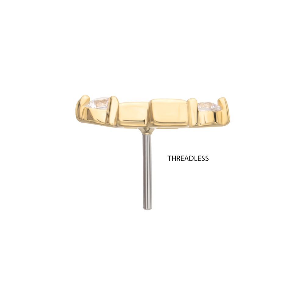 14Kt Gold Threadless 3D Geometric Baguette & Round Gem Top