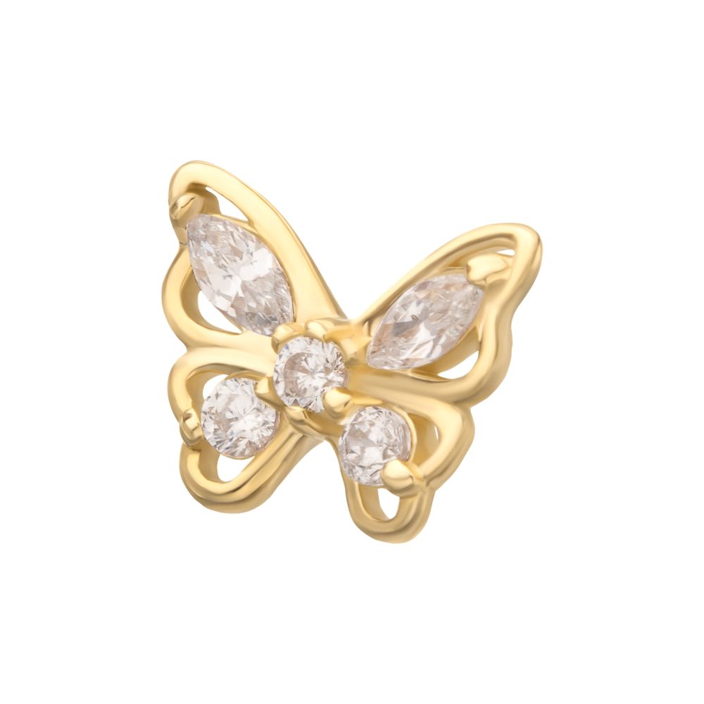 14Kt Gold Threadless 3D Butterfly Round & Marquise Gem Top
