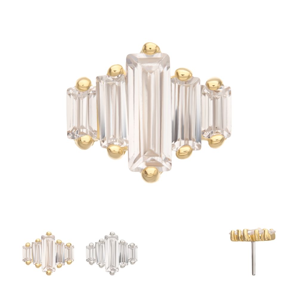 14Kt Gold Threadless 3D Geometric Baguette Gem Top