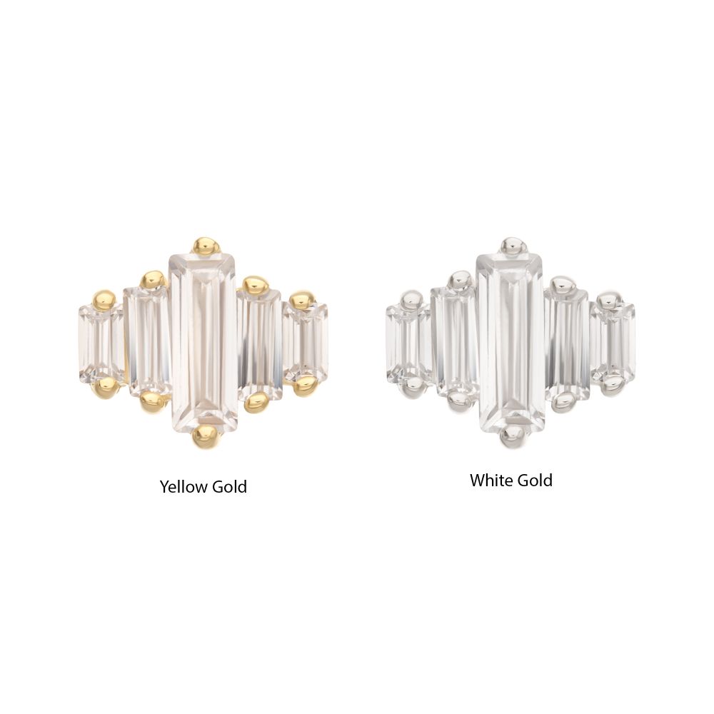 14Kt Gold Threadless 3D Geometric Baguette Gem Top