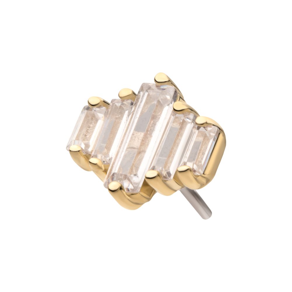 14Kt Gold Threadless 3D Geometric Baguette Gem Top