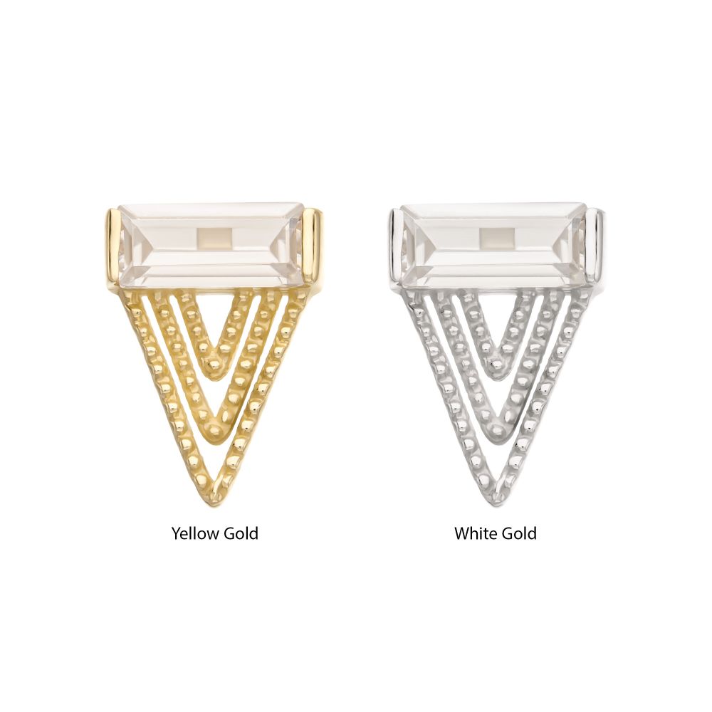 14Kt Gold Threadless Triangular Baguette Gem Top