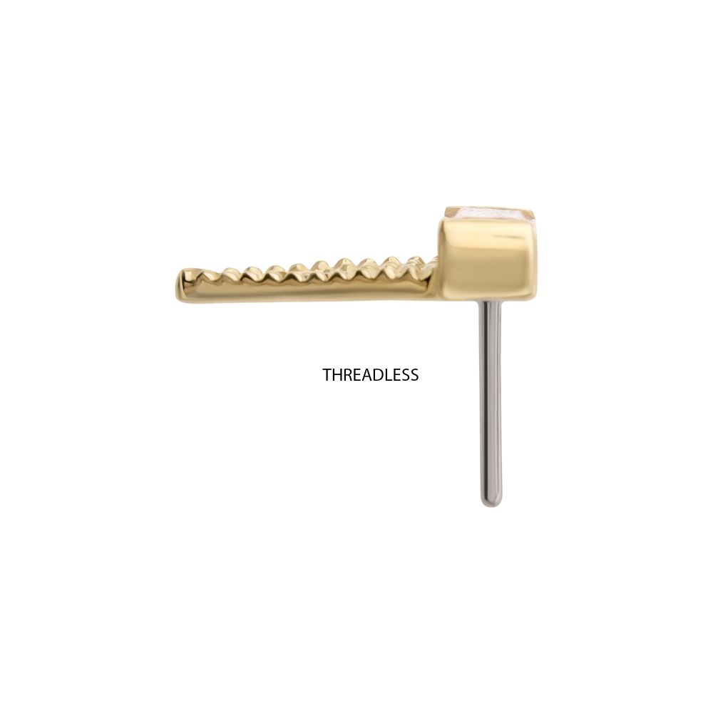 14Kt Gold Threadless Triangular Baguette Gem Top