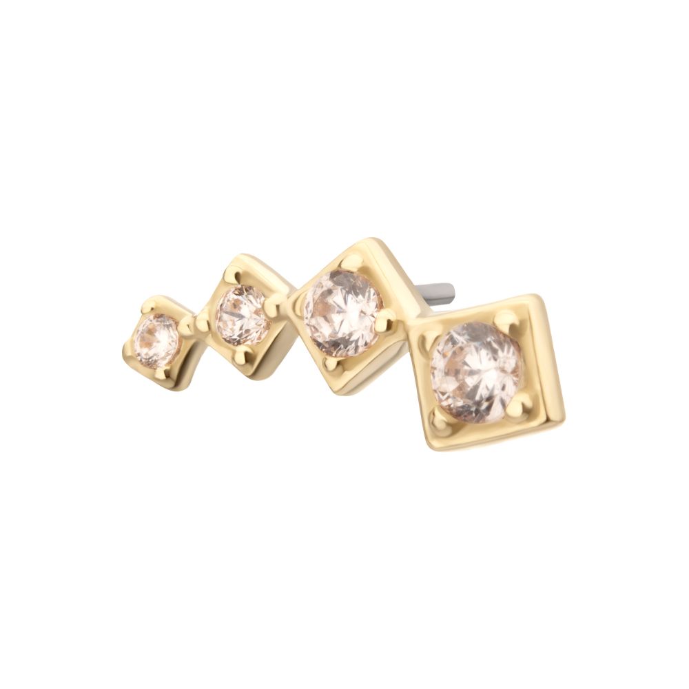 14Kt Yellow Gold Threadless  4-Cluster Staggered Square Shape Top with Prong Set Gem