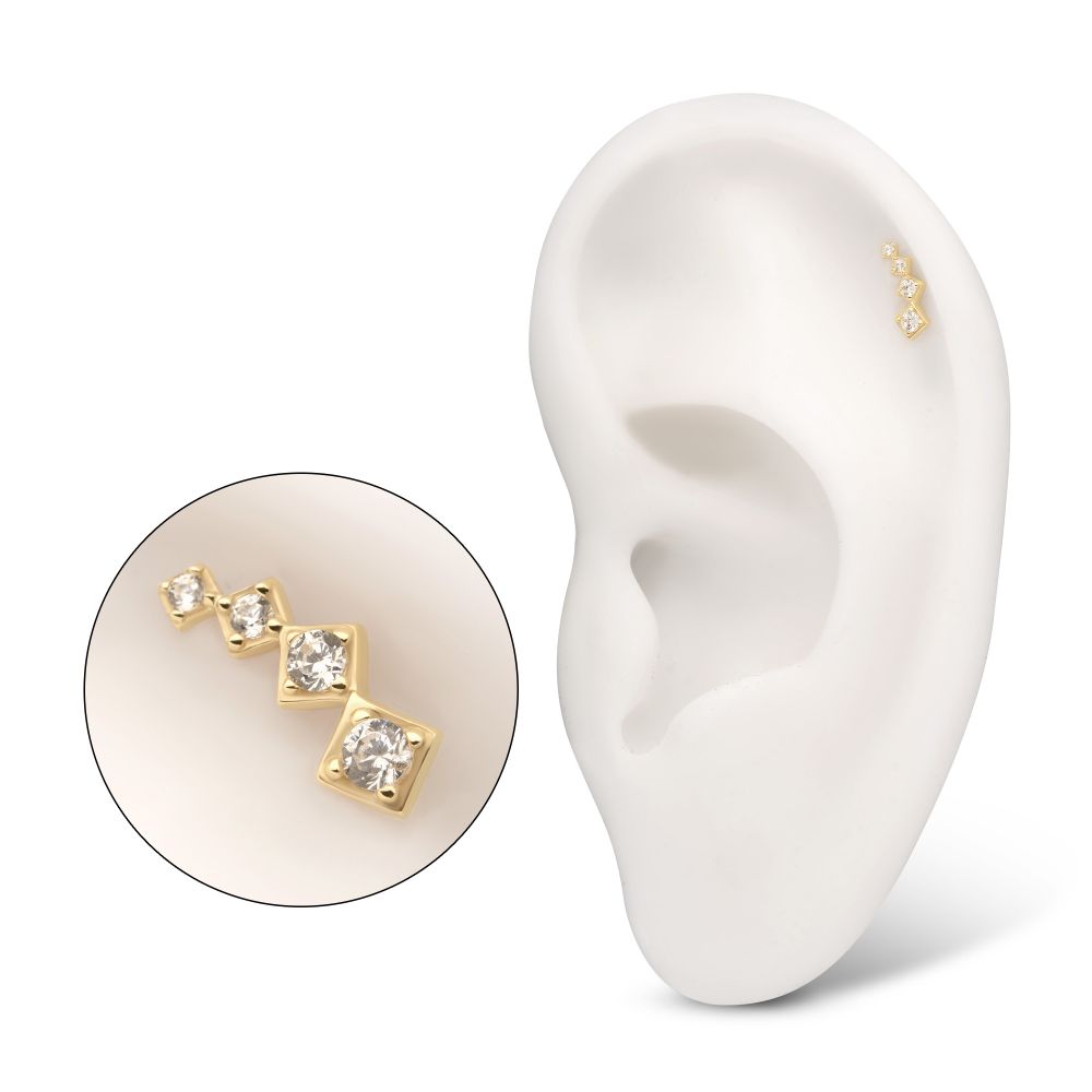 14Kt Yellow Gold Threadless  4-Cluster Staggered Square Shape Top with Prong Set Gem