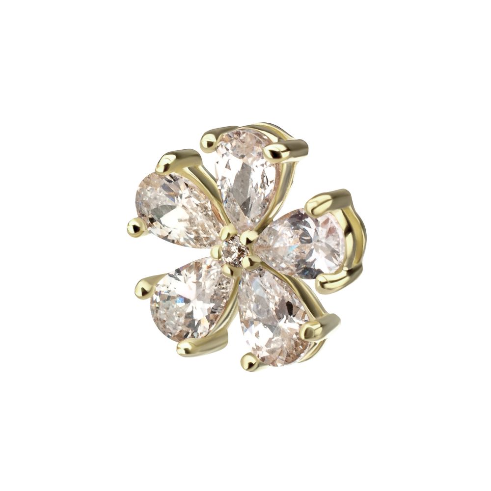 14Kt Yellow Gold Threadless Low Profile Prong Set 5-Teardrop Gem "Radiant Bloom Flower" Top