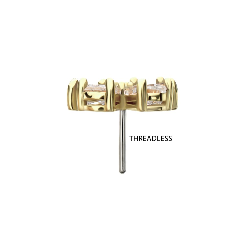 14Kt Yellow Gold Threadless Low Profile Prong Set 5-Teardrop Gem "Radiant Bloom Flower" Top