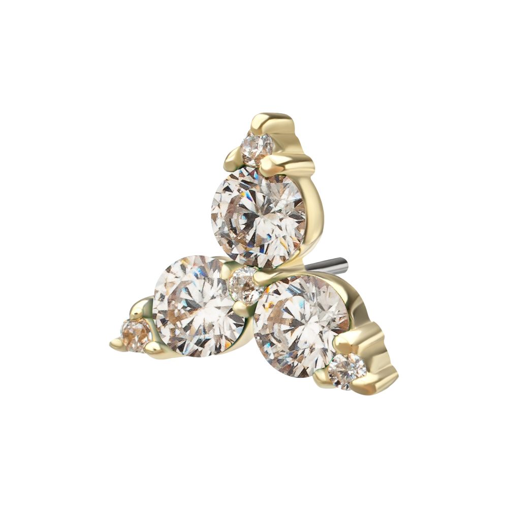 14Kt Yellow Gold Threadless Low Profile "Trinity Gem" Top Crowned with 3-Prong Gem