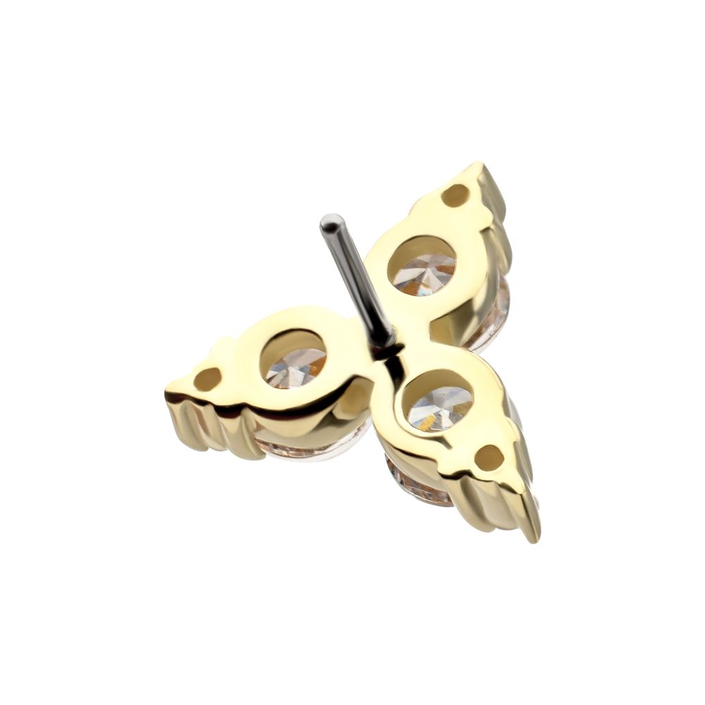 14Kt Yellow Gold Threadless Low Profile "Trinity Gem" Top Crowned with 3-Prong Gem