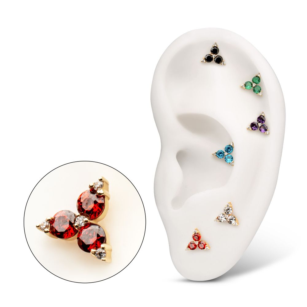 14Kt Yellow Gold Threadless Low Profile "Trinity Gem" Top Crowned with 3-Prong Gem