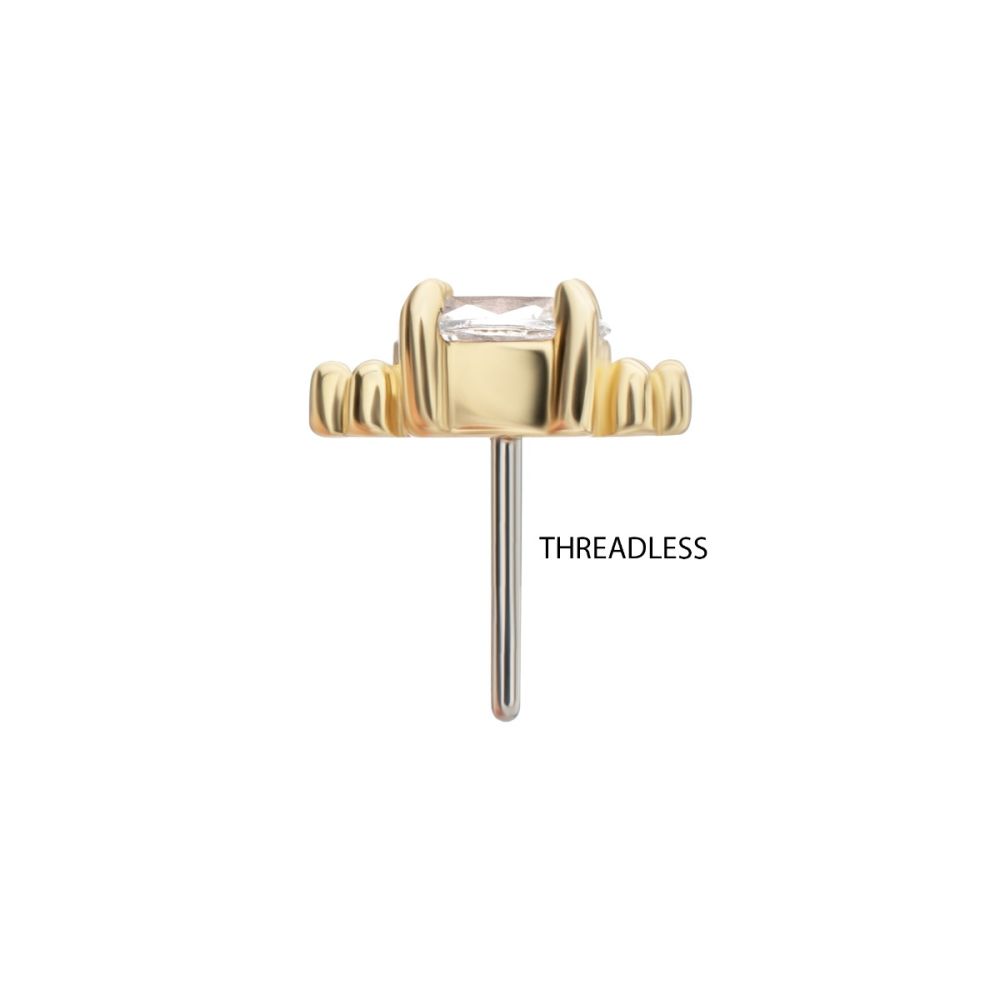 14Kt Yellow Gold Threadless Low Profile Beaded Edge Prong Set Oval Gem Top